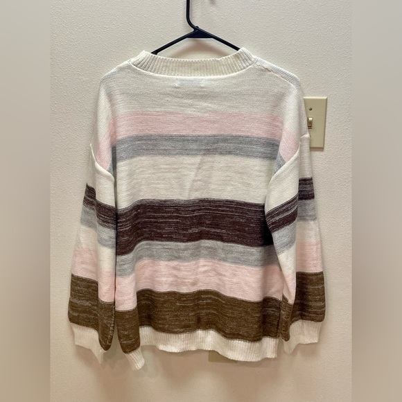 MISSLOOK Women’s Coastal Striped Pastel Balloon Sleeve Lightweight Sweater XXL - Picture 7 of 9